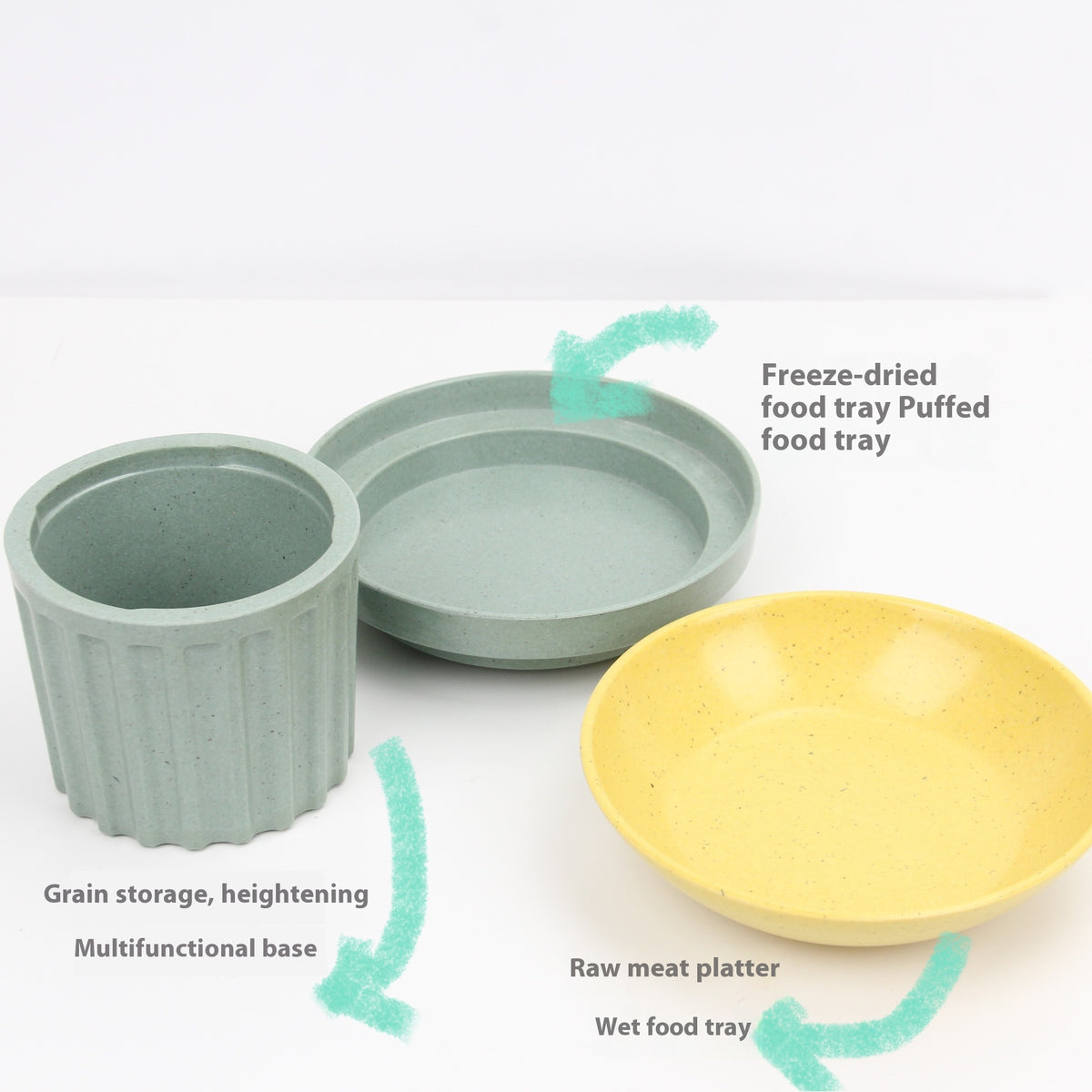 Bamboo Fibre 3-in-1 Pet Bowl Set - Eco-Friendly Dog Cat Feeder