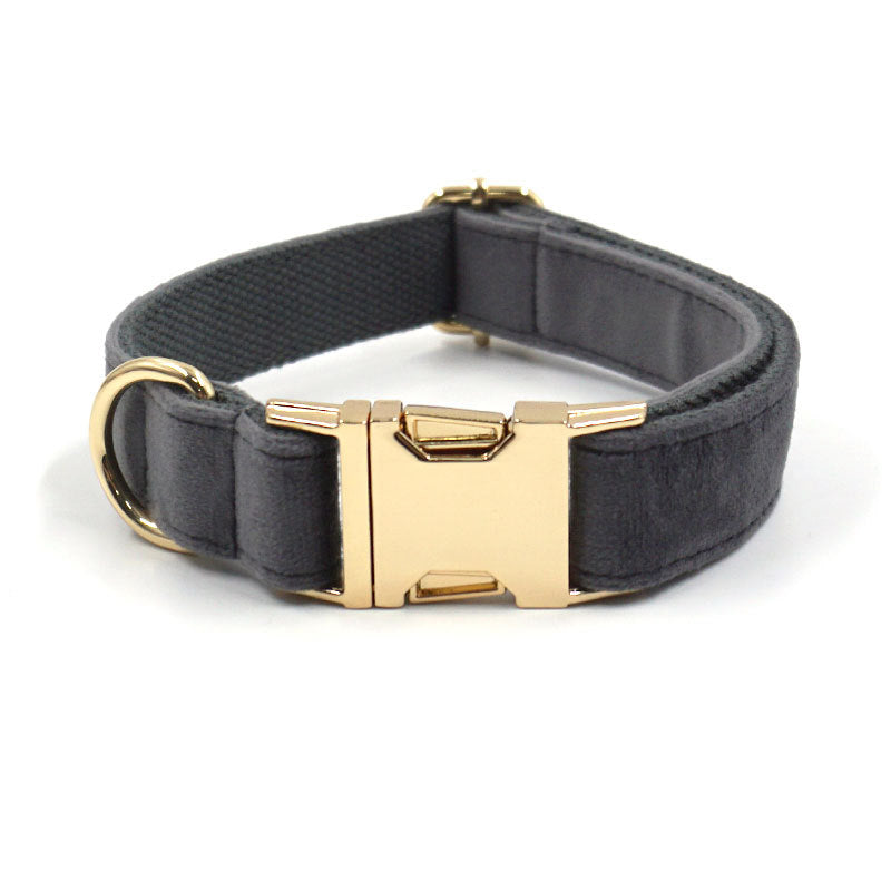Luxe Velvet Dog Collar & Leash Set - Dark Grey with Gold Buckles