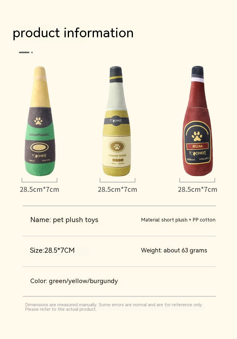 Champagne Bottle Dog Toy - Plush Squeaky Bite-Resistant Pet Toy