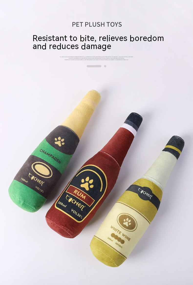 Champagne Bottle Dog Toy - Plush Squeaky Bite-Resistant Pet Toy