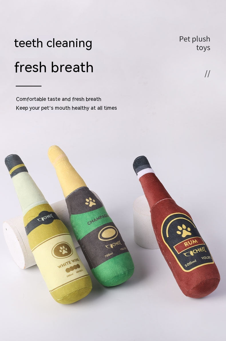 Champagne Bottle Dog Toy - Plush Squeaky Bite-Resistant Pet Toy