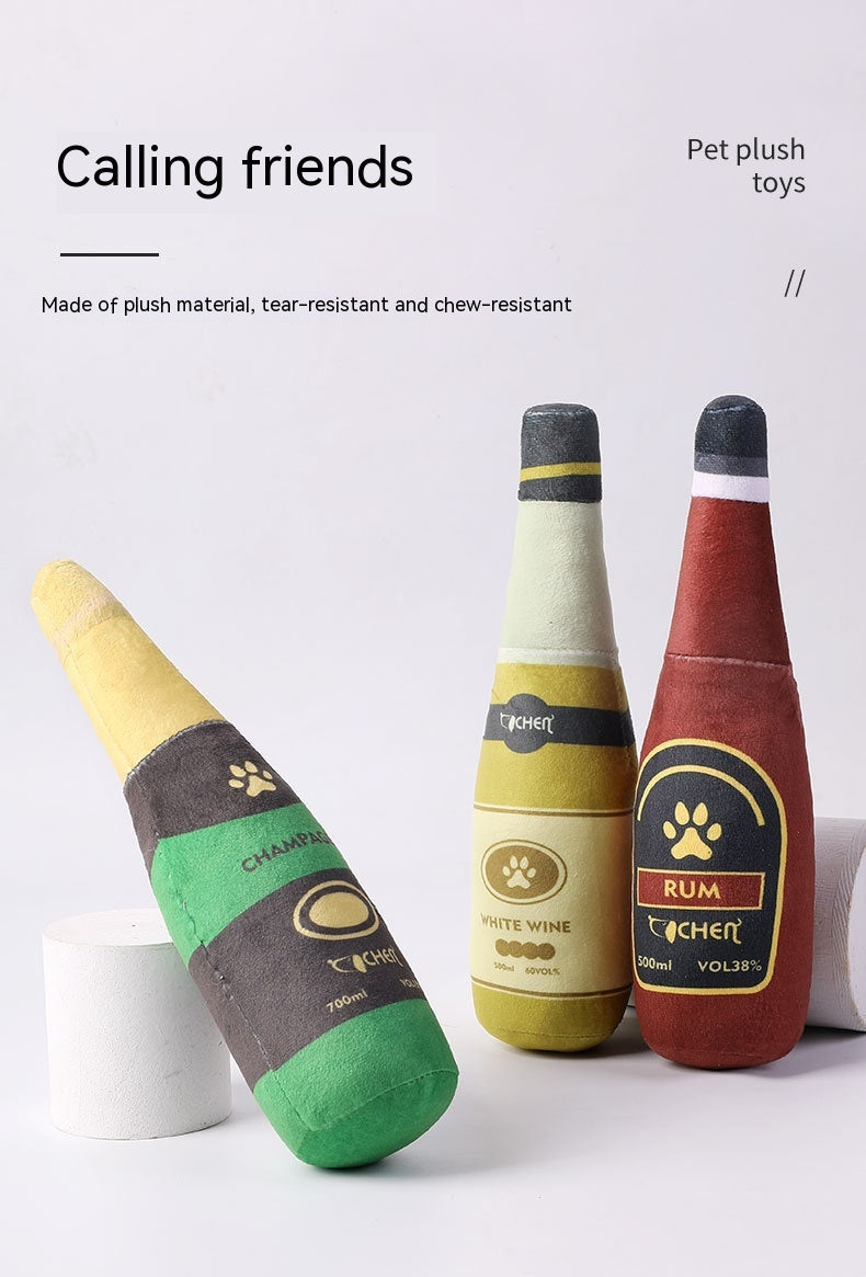 Champagne Bottle Dog Toy - Plush Squeaky Bite-Resistant Pet Toy