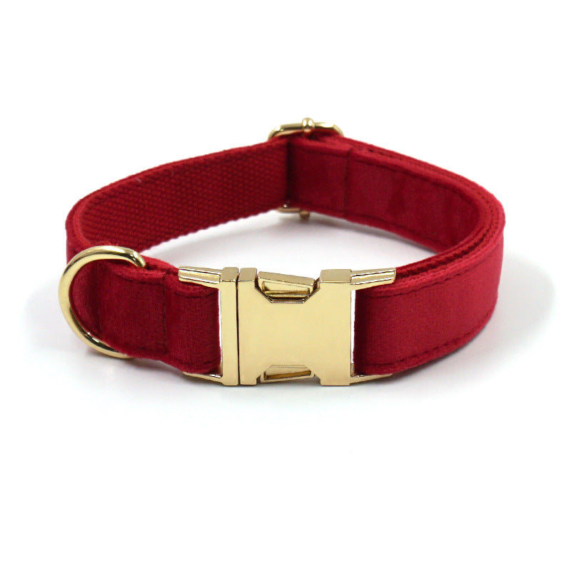 Luxe Velvet Dog Collar & Leash Set - Dark Grey with Gold Buckles