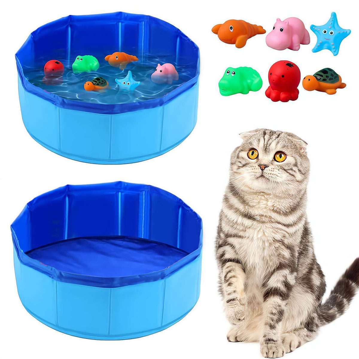 Foldable Dog Pool & Squeaky Toy Set - Summer Fun Bundle