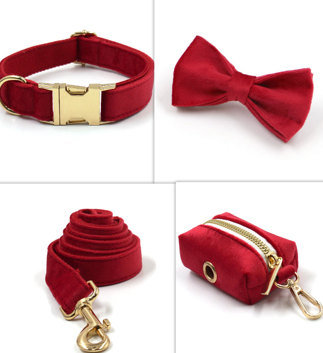 Luxe Velvet Dog Collar & Leash Set - Dark Grey with Gold Buckles