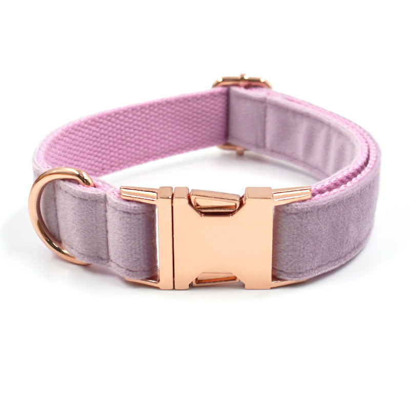 Luxe Velvet Dog Collar & Leash Set - Dark Grey with Gold Buckles
