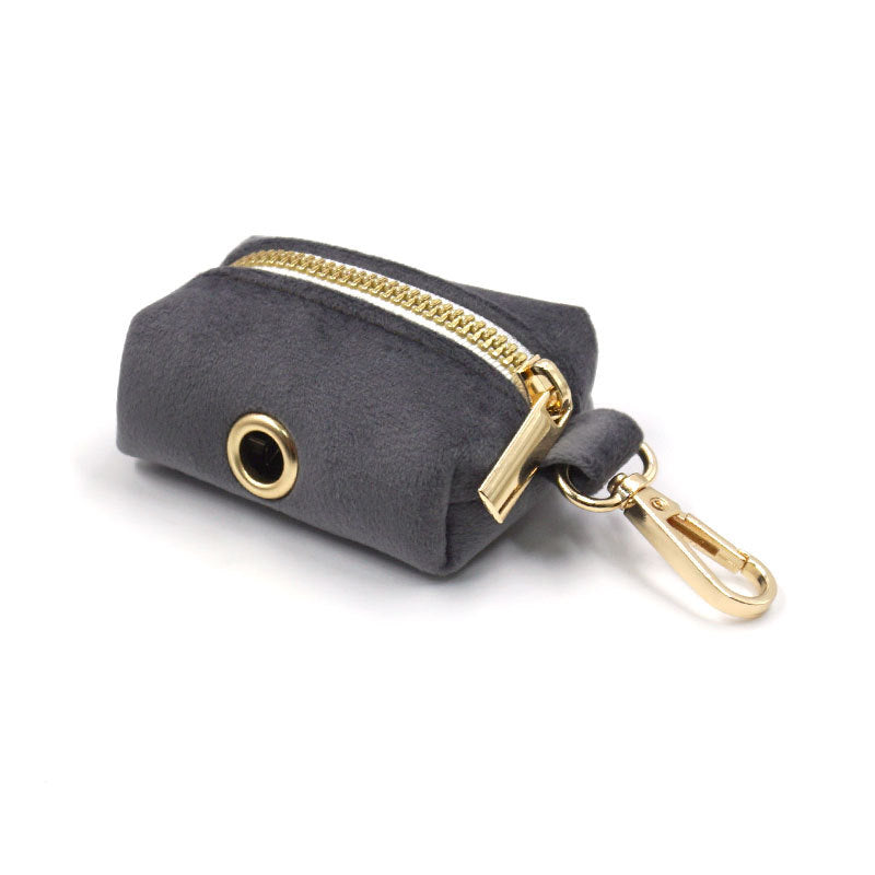 Luxe Velvet Dog Collar & Leash Set - Dark Grey with Gold Buckles