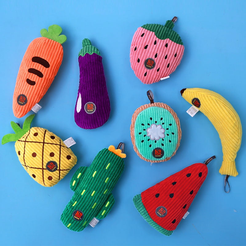 Fruit & Veggie Plush Dog Toys - Bite-Resistant Squeaky Fun